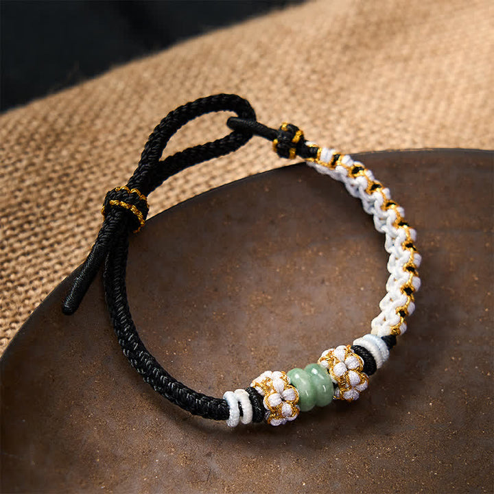 Buddha Stones Handgefertigtes, geflochtenes Armband mit Pfirsichblüten und Jade in chinesischer Knotentechnik, verstellbar. - image 10