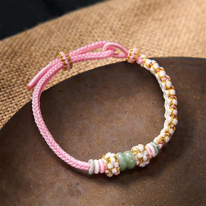 Buddha Stones Handgefertigtes, geflochtenes Armband mit Pfirsichblüten und Jade in chinesischer Knotentechnik, verstellbar. - image 16