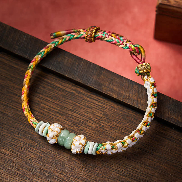 Buddha Stones Handgefertigtes, geflochtenes Armband mit Pfirsichblüten und Jade in chinesischer Knotentechnik, verstellbar. - Mehrfarbig - 15-20 cm - image 26