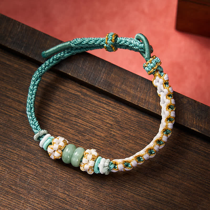 Buddha Stones Handgefertigtes, geflochtenes Armband mit Pfirsichblüten und Jade in chinesischer Knotentechnik, verstellbar. - Grün - 15-20 cm - image 32