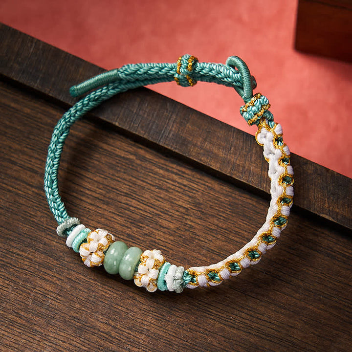 Buddha Stones Handgefertigtes, geflochtenes Armband mit Pfirsichblüten und Jade in chinesischer Knotentechnik, verstellbar. - Grün - 15-20 cm - image 32