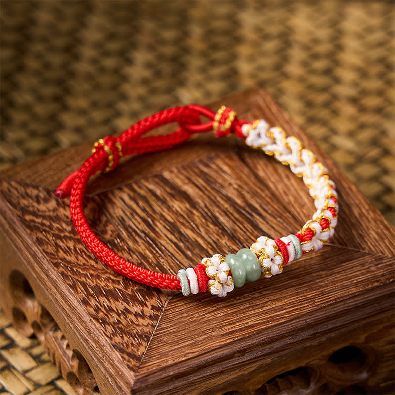 Buddha Stones Handgefertigtes, geflochtenes Armband mit Pfirsichblüten und Jade in chinesischer Knotentechnik, verstellbar. - image 4