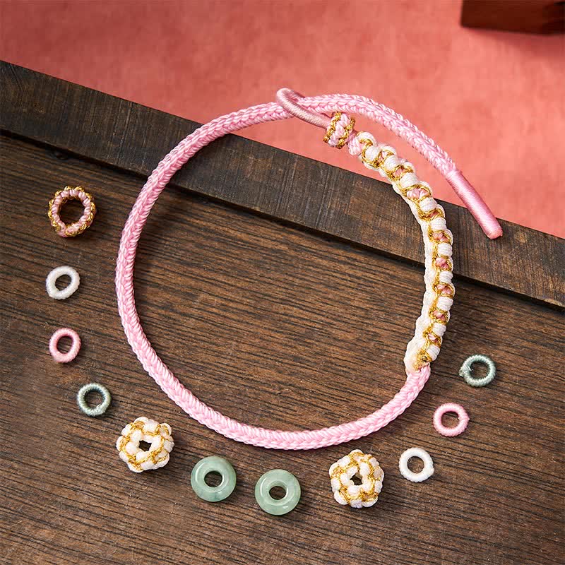 Buddha Stones Handgefertigtes, geflochtenes Armband mit Pfirsichblüten und Jade in chinesischer Knotentechnik, verstellbar. - image 15