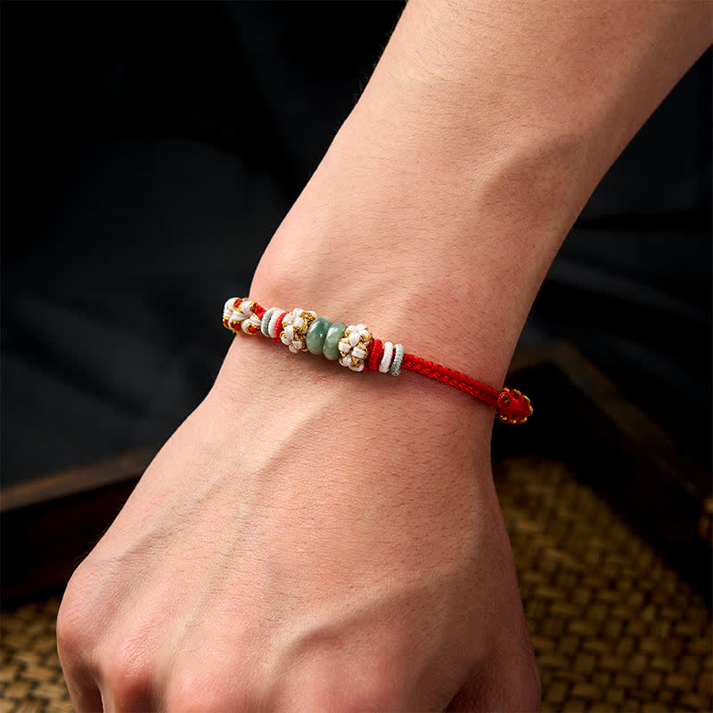Buddha Stones Handgefertigtes, geflochtenes Armband mit Pfirsichblüten und Jade in chinesischer Knotentechnik, verstellbar. - image 5