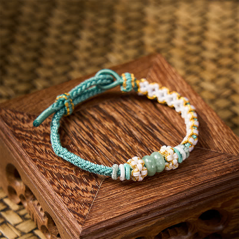 Buddha Stones Handgefertigtes, geflochtenes Armband mit Pfirsichblüten und Jade in chinesischer Knotentechnik, verstellbar. - image 36