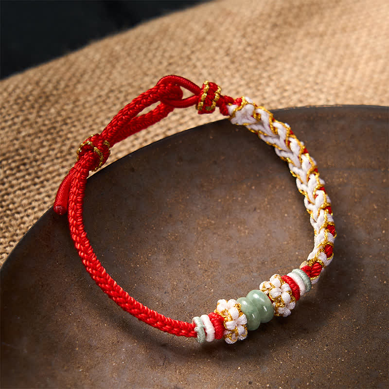 Buddha Stones Handgefertigtes, geflochtenes Armband mit Pfirsichblüten und Jade in chinesischer Knotentechnik, verstellbar. - image 2