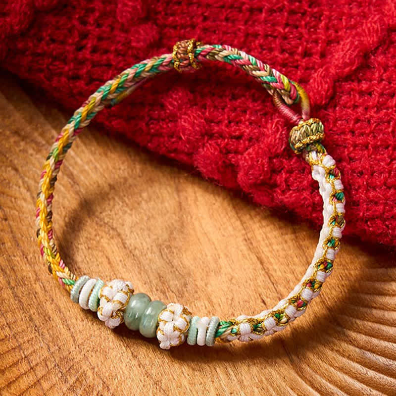 Buddha Stones Handgefertigtes, geflochtenes Armband mit Pfirsichblüten und Jade in chinesischer Knotentechnik, verstellbar. - image 29
