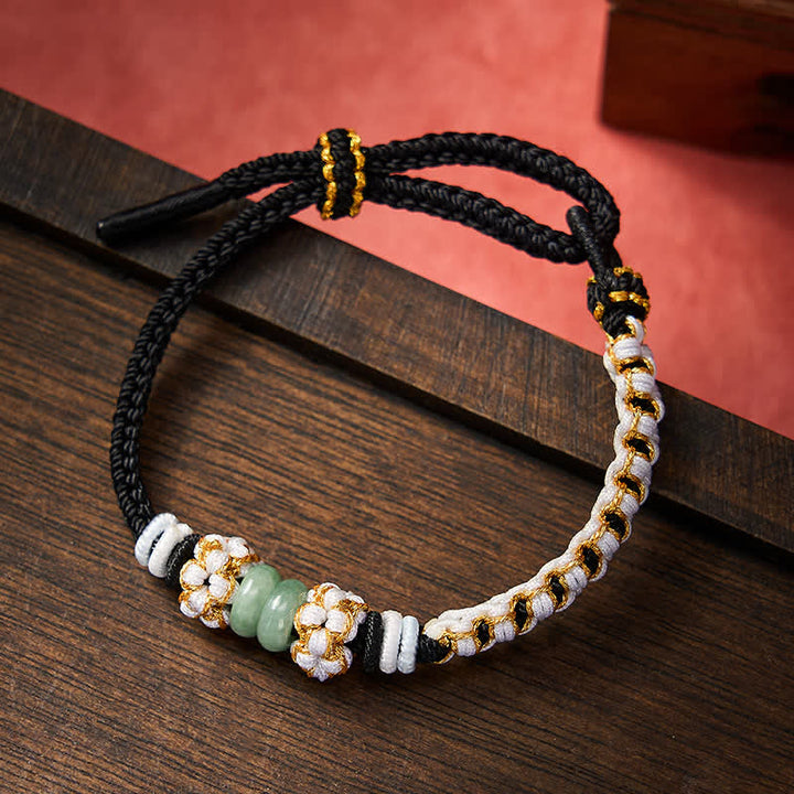 Buddha Stones Handgefertigtes, geflochtenes Armband mit Pfirsichblüten und Jade in chinesischer Knotentechnik, verstellbar. - Schwarz - 15-20 cm - image 8