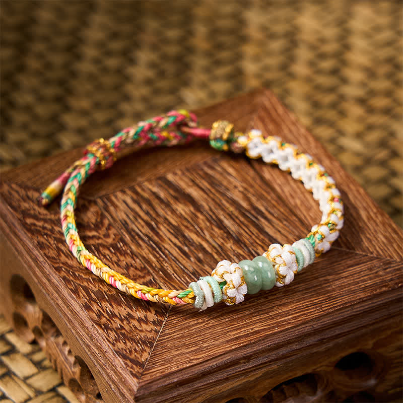 Buddha Stones Handgefertigtes, geflochtenes Armband mit Pfirsichblüten und Jade in chinesischer Knotentechnik, verstellbar. - image 30