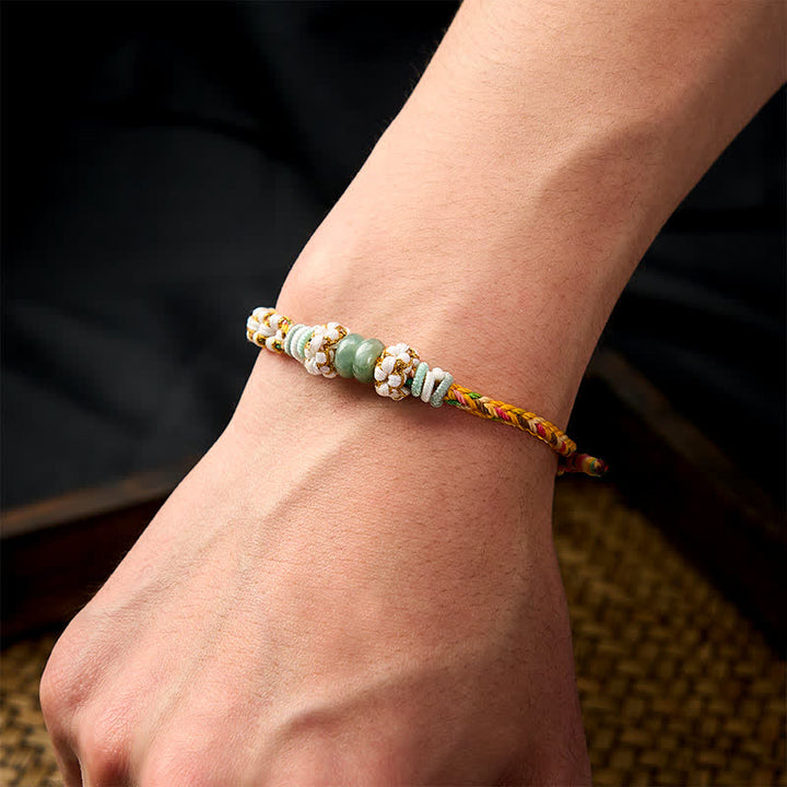 Buddha Stones Handgefertigtes, geflochtenes Armband mit Pfirsichblüten und Jade in chinesischer Knotentechnik, verstellbar. - image 31