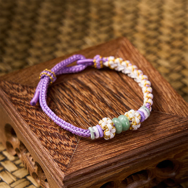 Buddha Stones Handgefertigtes, geflochtenes Armband mit Pfirsichblüten und Jade in chinesischer Knotentechnik, verstellbar. - image 24
