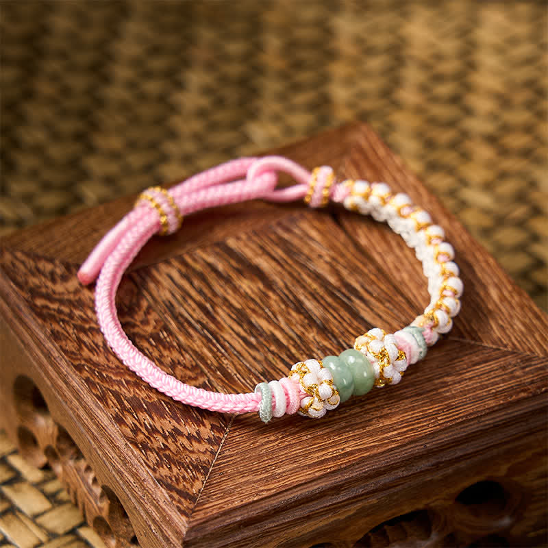 Buddha Stones Handgefertigtes, geflochtenes Armband mit Pfirsichblüten und Jade in chinesischer Knotentechnik, verstellbar. - image 18