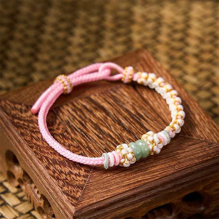 Buddha Stones Handgefertigtes, geflochtenes Armband mit Pfirsichblüten und Jade in chinesischer Knotentechnik, verstellbar. - image 18