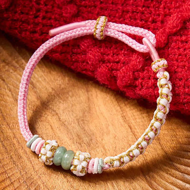 Buddha Stones Handgefertigtes, geflochtenes Armband mit Pfirsichblüten und Jade in chinesischer Knotentechnik, verstellbar. - image 17