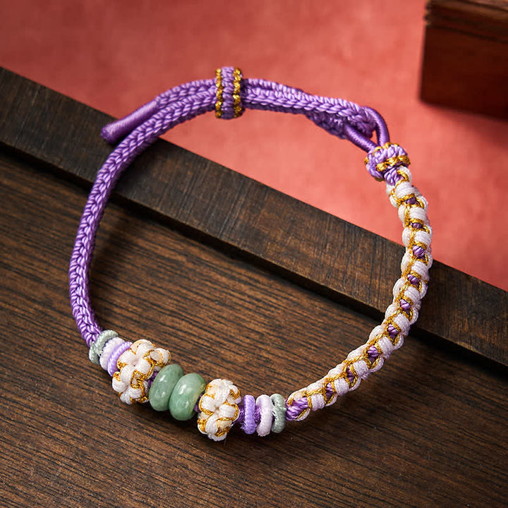 Buddha Stones Handgefertigtes, geflochtenes Armband mit Pfirsichblüten und Jade in chinesischer Knotentechnik, verstellbar. - Lila - 15-20 cm - image 20