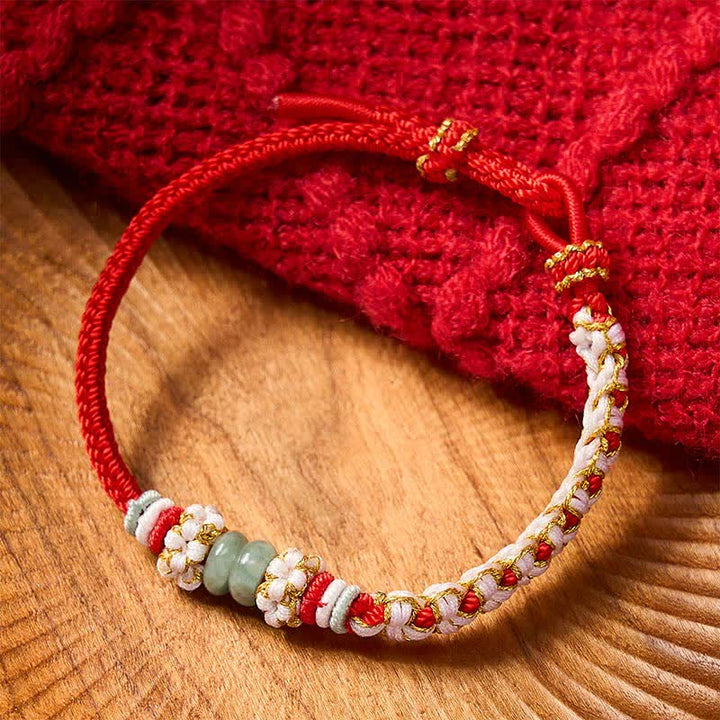 Buddha Stones Handgefertigtes, geflochtenes Armband mit Pfirsichblüten und Jade in chinesischer Knotentechnik, verstellbar. - image 3