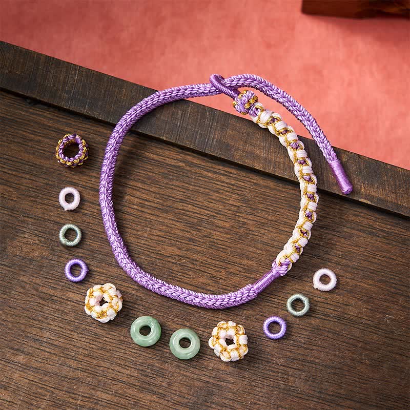 Buddha Stones Handgefertigtes, geflochtenes Armband mit Pfirsichblüten und Jade in chinesischer Knotentechnik, verstellbar. - image 21