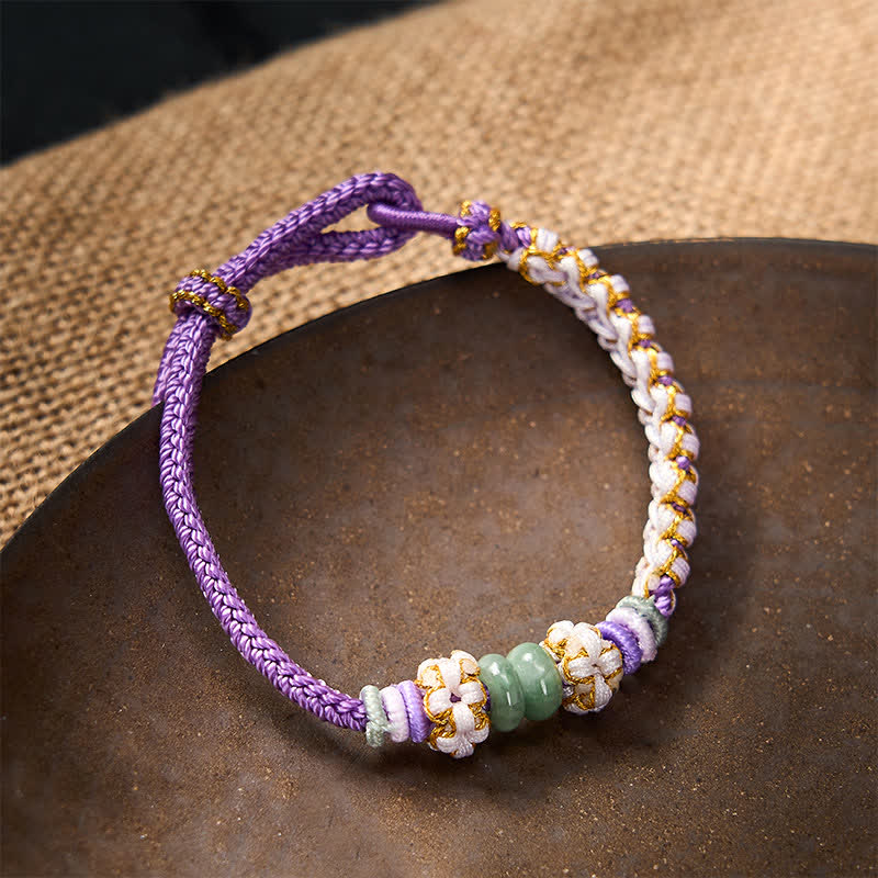 Buddha Stones Handgefertigtes, geflochtenes Armband mit Pfirsichblüten und Jade in chinesischer Knotentechnik, verstellbar. - image 22