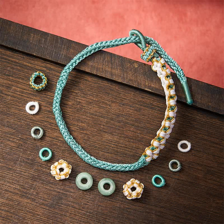 Buddha Stones Handgefertigtes, geflochtenes Armband mit Pfirsichblüten und Jade in chinesischer Knotentechnik, verstellbar. - image 33