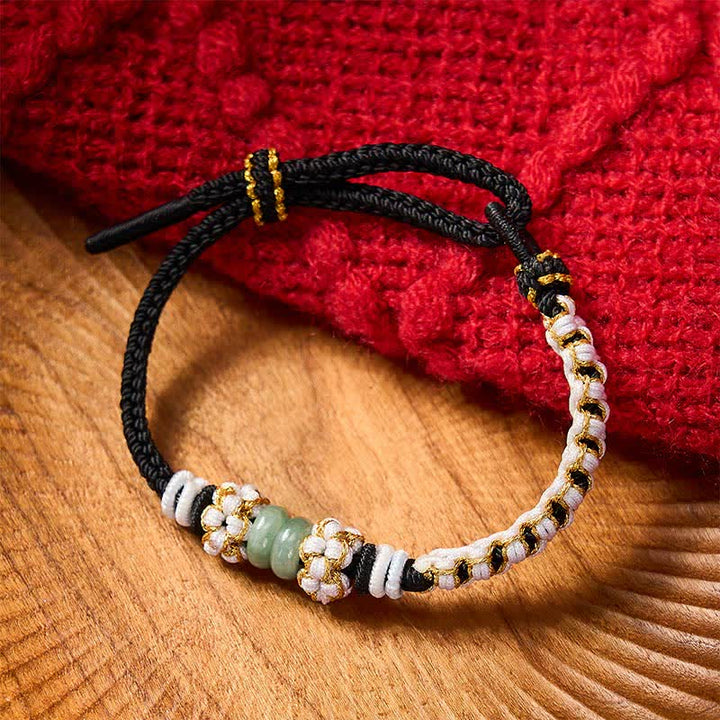 Buddha Stones Handgefertigtes, geflochtenes Armband mit Pfirsichblüten und Jade in chinesischer Knotentechnik, verstellbar. - image 11