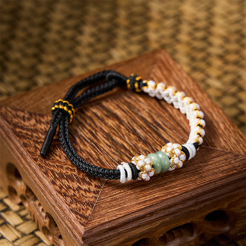 Buddha Stones Handgefertigtes, geflochtenes Armband mit Pfirsichblüten und Jade in chinesischer Knotentechnik, verstellbar. - image 12