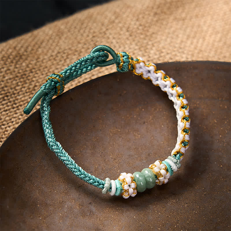 Buddha Stones Handgefertigtes, geflochtenes Armband mit Pfirsichblüten und Jade in chinesischer Knotentechnik, verstellbar. - image 34