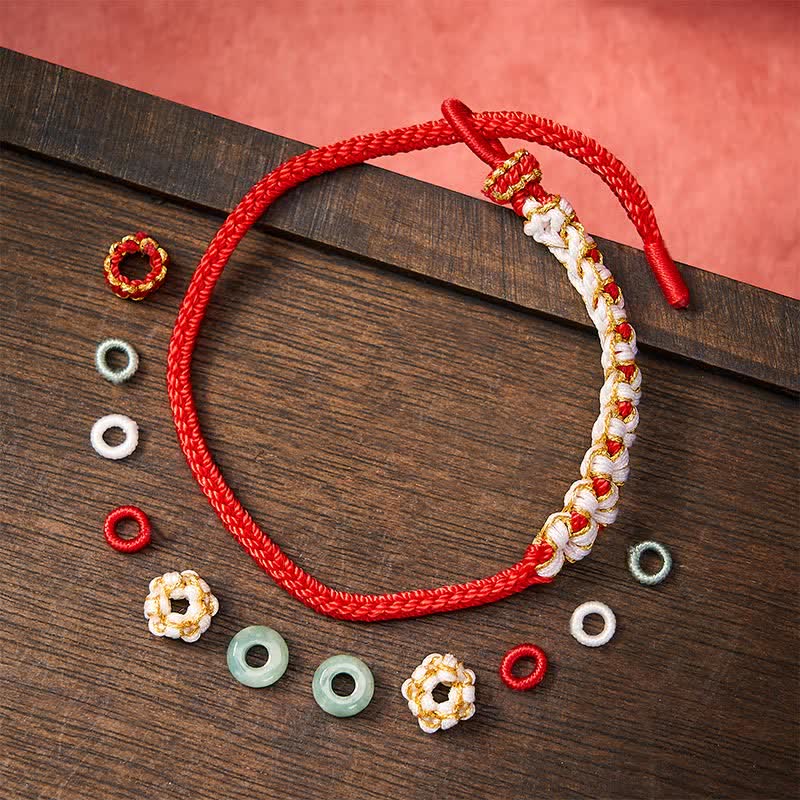 Buddha Stones Handgefertigtes, geflochtenes Armband mit Pfirsichblüten und Jade in chinesischer Knotentechnik, verstellbar. - image 1