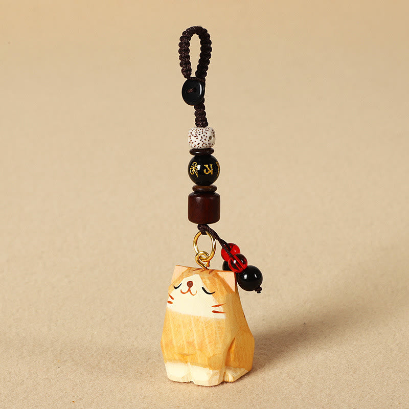 Buddha Stones Handgeschnitzte Schlüsselanhänger aus Holz mit Katzenmotiven und dem Schriftzug „Om Mani Padme Hum Peace“ - Orange Katze - Om Mani Padme Hum - Strukturiertes Naturholz (Ruhige Energie ♥ Schlichtheit) - image 9