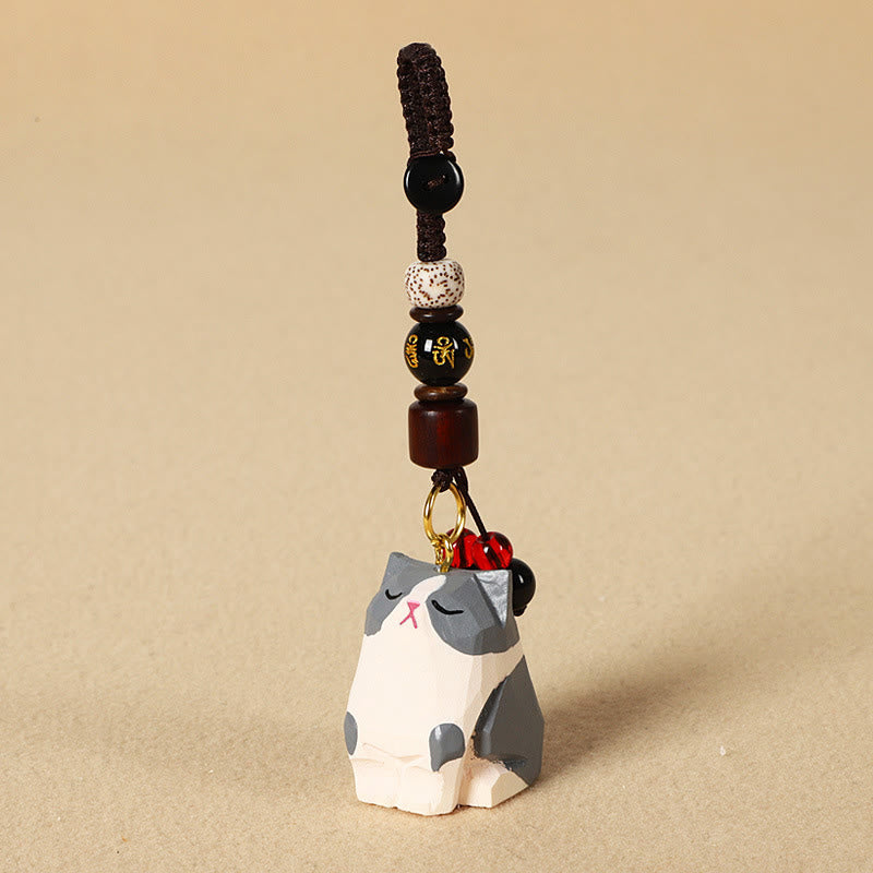 Buddha Stones Handgeschnitzte Schlüsselanhänger aus Holz mit Katzenmotiven und dem Schriftzug „Om Mani Padme Hum Peace“ - Kurzhaarkatze - Om Mani Padme Hum - Strukturiertes Naturholz (Ruhige Energie ♥ Schlichtheit) - image 13