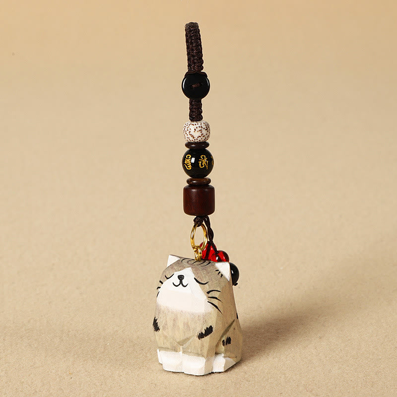 Buddha Stones Handgeschnitzte Schlüsselanhänger aus Holz mit Katzenmotiven und dem Schriftzug „Om Mani Padme Hum Peace“ - Tabby Cat - Om Mani Padme Hum - Strukturiertes Naturholz (Ruhige Energie ♥ Schlichtheit) - image 12
