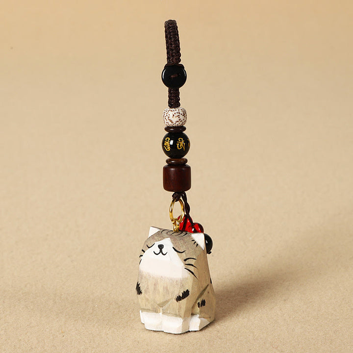 Buddha Stones Handgeschnitzte Schlüsselanhänger aus Holz mit Katzenmotiven und dem Schriftzug „Om Mani Padme Hum Peace“ - Tabby Cat - Om Mani Padme Hum - Strukturiertes Naturholz (Ruhige Energie ♥ Schlichtheit) - image 12