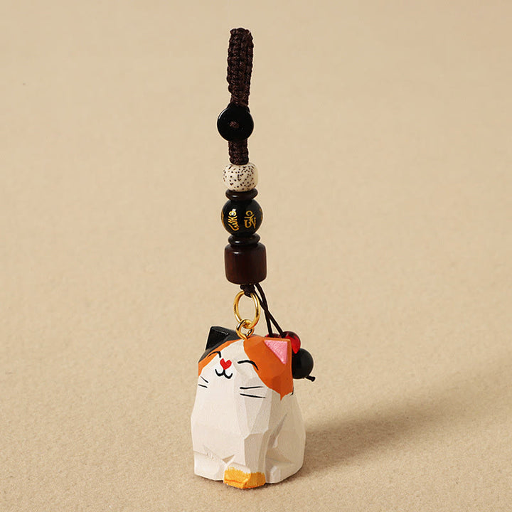 Buddha Stones Handgeschnitzte Schlüsselanhänger aus Holz mit Katzenmotiven und dem Schriftzug „Om Mani Padme Hum Peace“ - Kalikokatze - Om Mani Padme Hum - Strukturiertes Naturholz (Ruhige Energie ♥ Schlichtheit) - image 10
