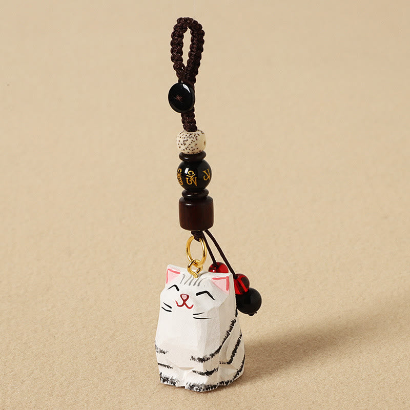Buddha Stones Handgeschnitzte Schlüsselanhänger aus Holz mit Katzenmotiven und dem Schriftzug „Om Mani Padme Hum Peace“ - Silberfarbene Katze – Om Mani Padme Hum - Strukturiertes Naturholz (Ruhige Energie ♥ Schlichtheit) - image 14