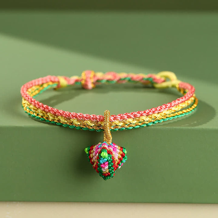 Buddha Stones Dreifach gewickeltes, farbenfrohes Armband aus Kordel, handgewebt und geflochten - Gelbe, rosa und grüne Zongzi - image 10