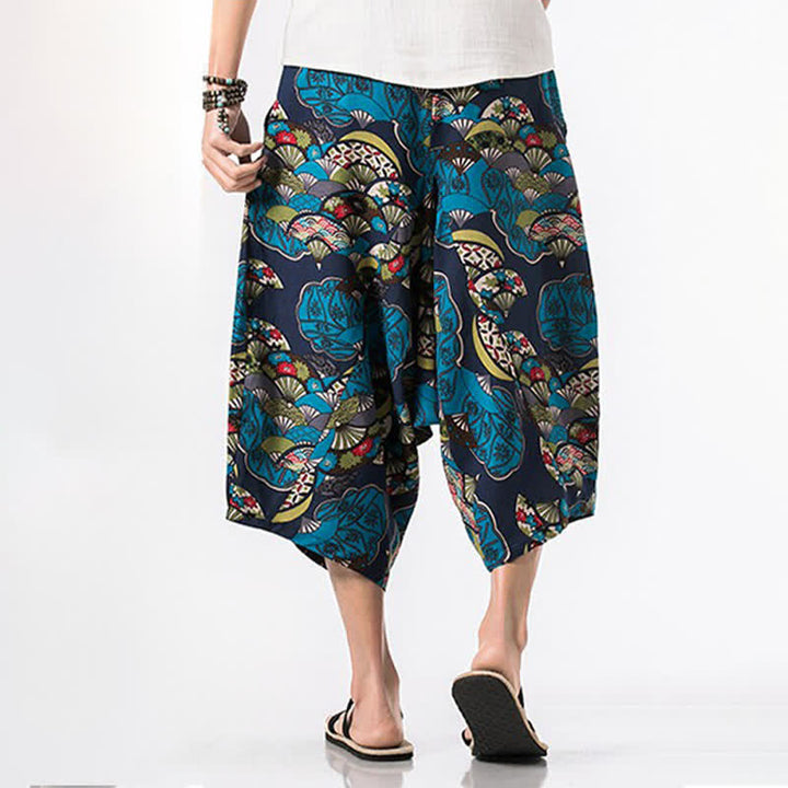 Buddha Stones Sommerliche Boho-Caprihose mit Kordelzug, floralem Baumwoll-Leinen-Mischgewebe und Tasche - image 6