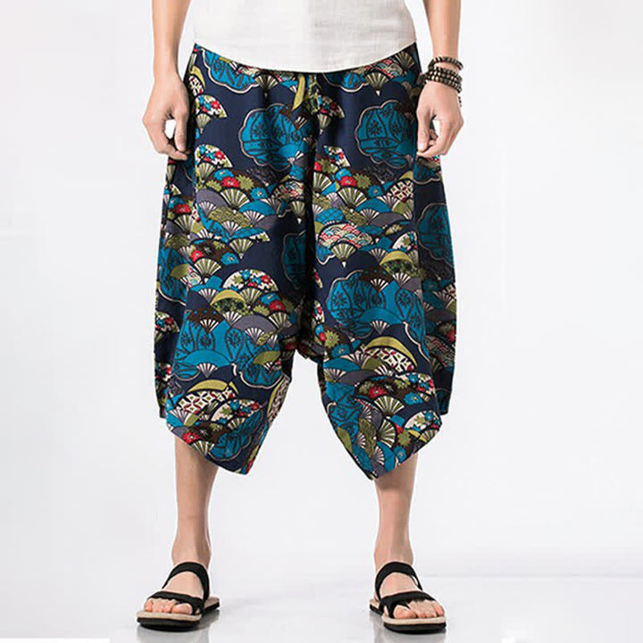 Buddha Stones Sommerliche Boho-Caprihose mit Kordelzug, floralem Baumwoll-Leinen-Mischgewebe und Tasche - image 3