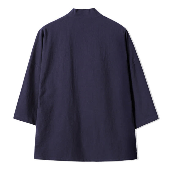 Buddha Stones Lässiger Vintage-Kimono für Herren mit Kranichstickerei aus Baumwoll-Leinen für den Herbst - image 11