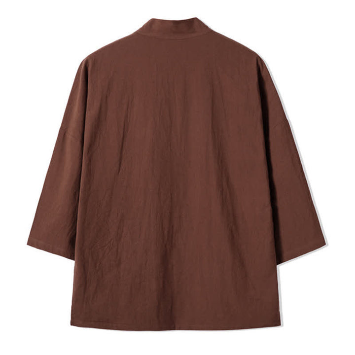 Buddha Stones Lässiger Vintage-Kimono für Herren mit Kranichstickerei aus Baumwoll-Leinen für den Herbst - image 13