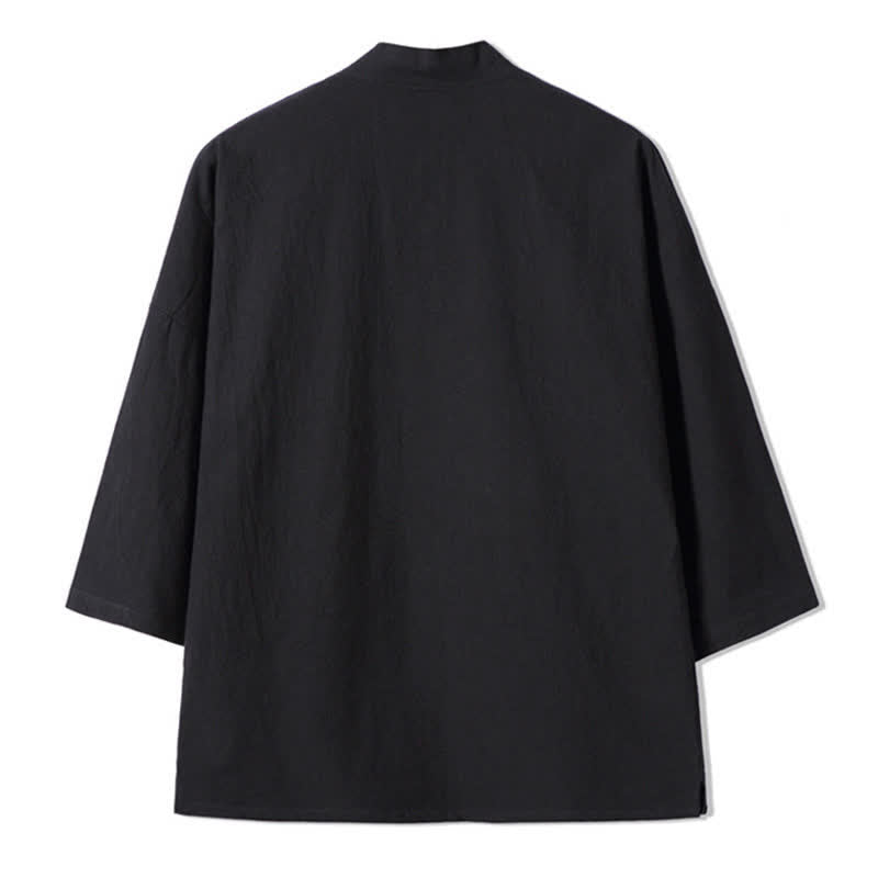 Buddha Stones Lässiger Vintage-Kimono für Herren mit Kranichstickerei aus Baumwoll-Leinen für den Herbst - image 7