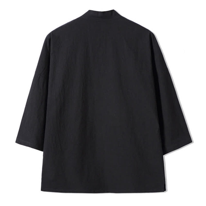 Buddha Stones Lässiger Vintage-Kimono für Herren mit Kranichstickerei aus Baumwoll-Leinen für den Herbst - image 7