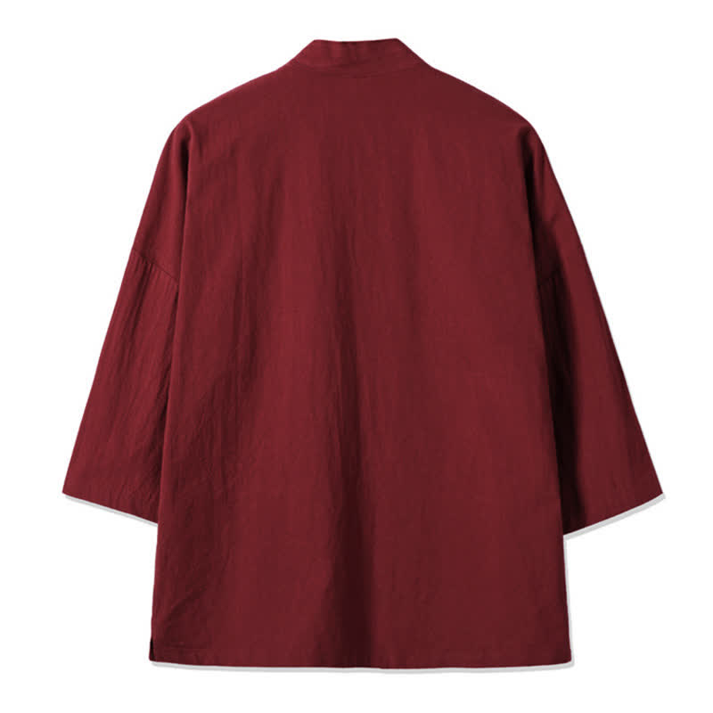 Buddha Stones Lässiger Vintage-Kimono für Herren mit Kranichstickerei aus Baumwoll-Leinen für den Herbst - image 9