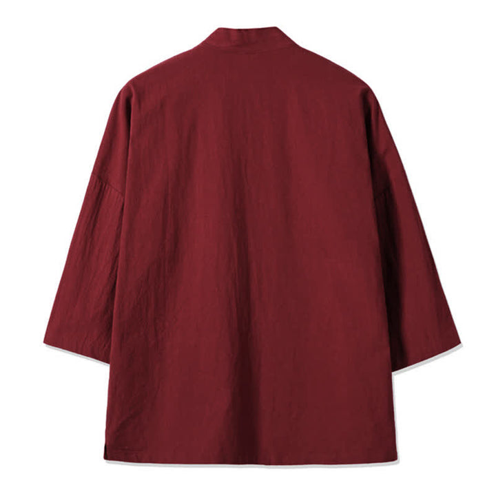 Buddha Stones Lässiger Vintage-Kimono für Herren mit Kranichstickerei aus Baumwoll-Leinen für den Herbst - image 9