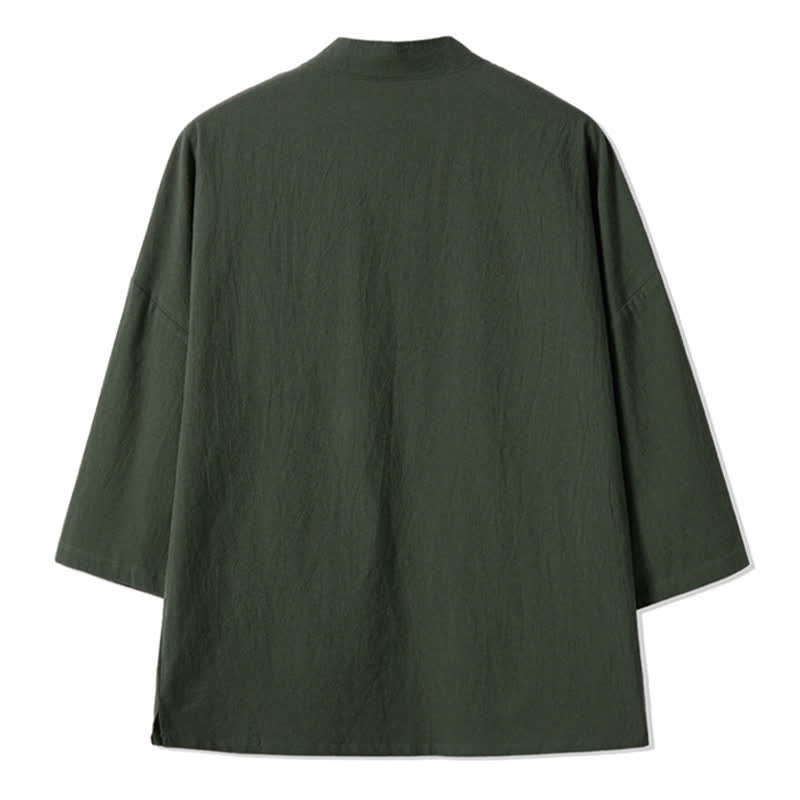 Buddha Stones Lässiger Vintage-Kimono für Herren mit Kranichstickerei aus Baumwoll-Leinen für den Herbst - image 1