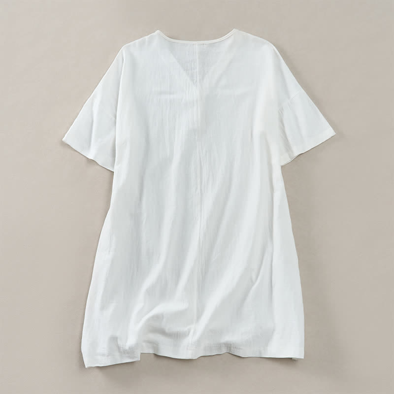 Buddha Stones Sommerliches, lässiges, minimalistisches, einfarbiges Kurzarmkleid mit Knopfleiste für Damen - image 1