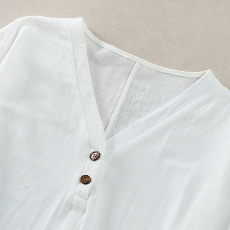 Buddha Stones Sommerliches, lässiges, minimalistisches, einfarbiges Kurzarmkleid mit Knopfleiste für Damen - image 2