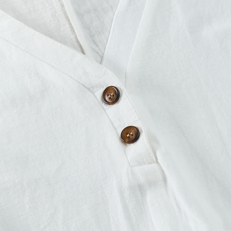Buddha Stones Sommerliches, lässiges, minimalistisches, einfarbiges Kurzarmkleid mit Knopfleiste für Damen - image 3