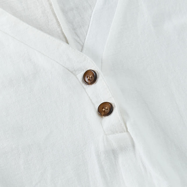 Buddha Stones Sommerliches, lässiges, minimalistisches, einfarbiges Kurzarmkleid mit Knopfleiste für Damen - image 3