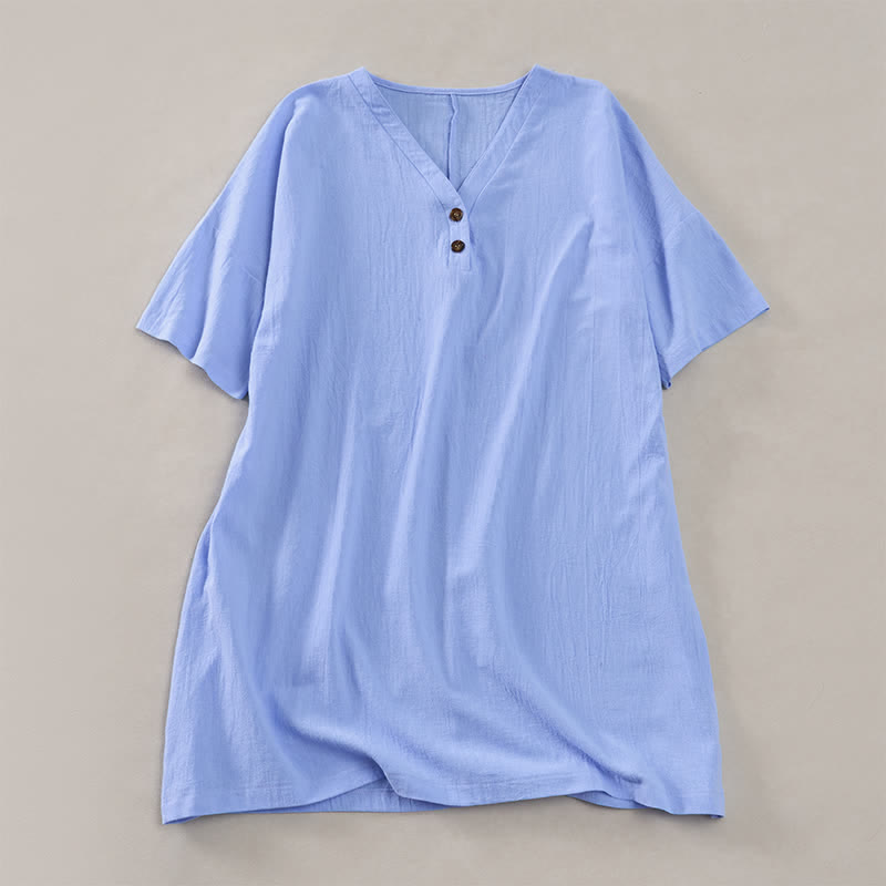 Buddha Stones Sommerliches, lässiges, minimalistisches, einfarbiges Kurzarmkleid mit Knopfleiste für Damen - Hellblau - US12, UK/AU16, EU44 (2XL) - image 12