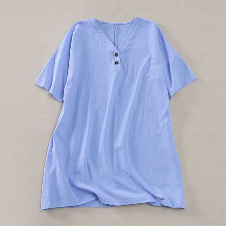 Buddha Stones Sommerliches, lässiges, minimalistisches, einfarbiges Kurzarmkleid mit Knopfleiste für Damen - Hellblau - US12, UK/AU16, EU44 (2XL) - image 12