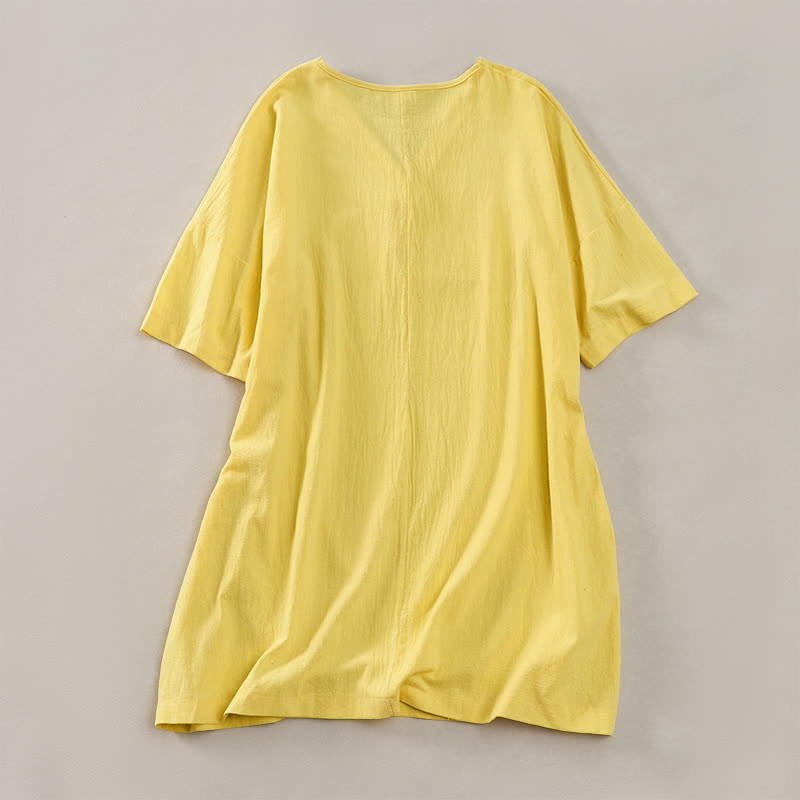 Buddha Stones Sommerliches, lässiges, minimalistisches, einfarbiges Kurzarmkleid mit Knopfleiste für Damen - image 7